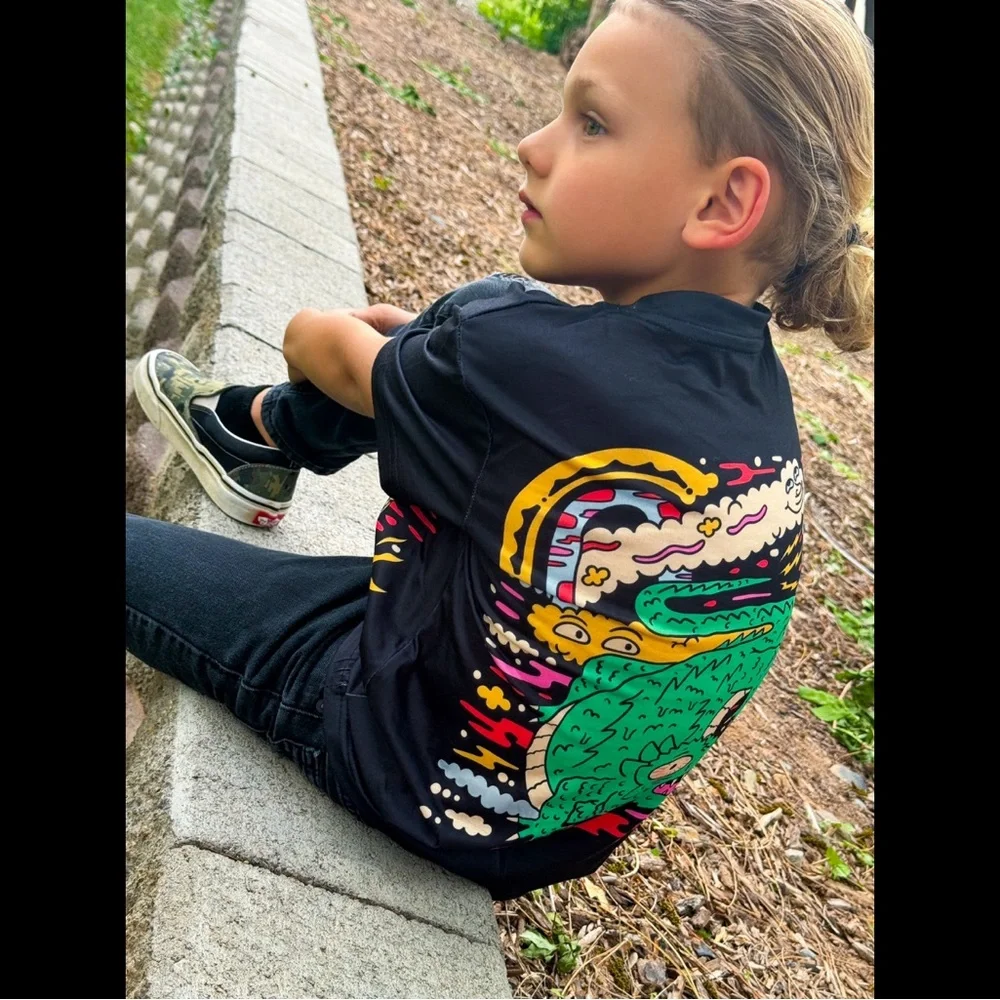 Black & Multi-Colored, Trippy Graphic, T-Shirt